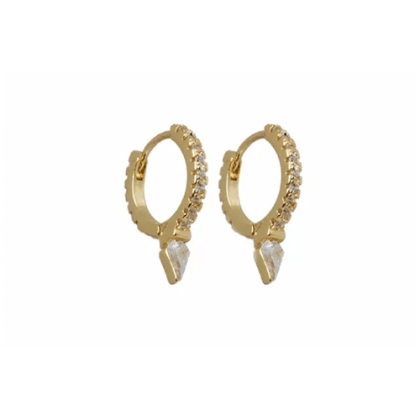 Ro Accessories Σκουλαρίκι Κρίκος Κρεμαστό Στρας Χρυσό