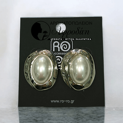 Ατσάλινα Σκουλαρίκια Ro Accessories Ε637 Πέρλα Λευκό Ασημί