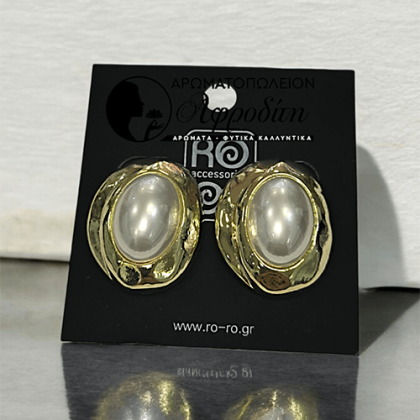 Ατσάλινα Σκουλαρίκια Ro Accessories Ε637 Πέρλα Λευκό Χρυσό