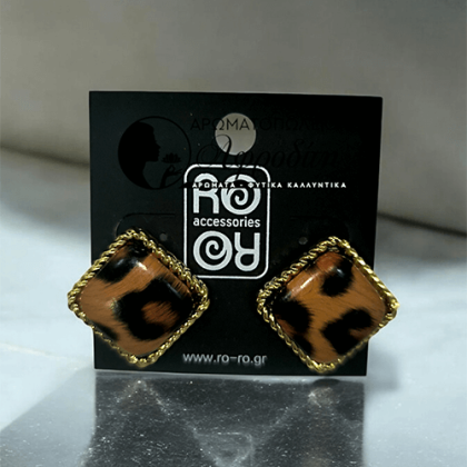 Ατσάλινα Σκουλαρίκια Ro Accessories Ε917 Καφέ Λεοπάρ