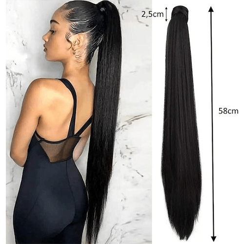 Ποστίς Αλογοουρά Ίσιο Μαύρο(1#) Με Χτενάκι & Velcro (Ponytail Extension) 58cm