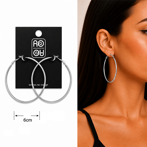 Ro Accessories Σκουλαρίκι Κρίκος Aσημί Στρογγυλός E101S60