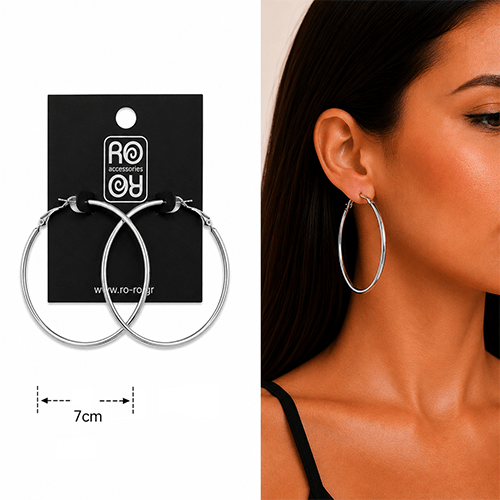 Ro Accessories Σκουλαρίκι Κρίκος Aσημί Στρογγυλός E101S70
